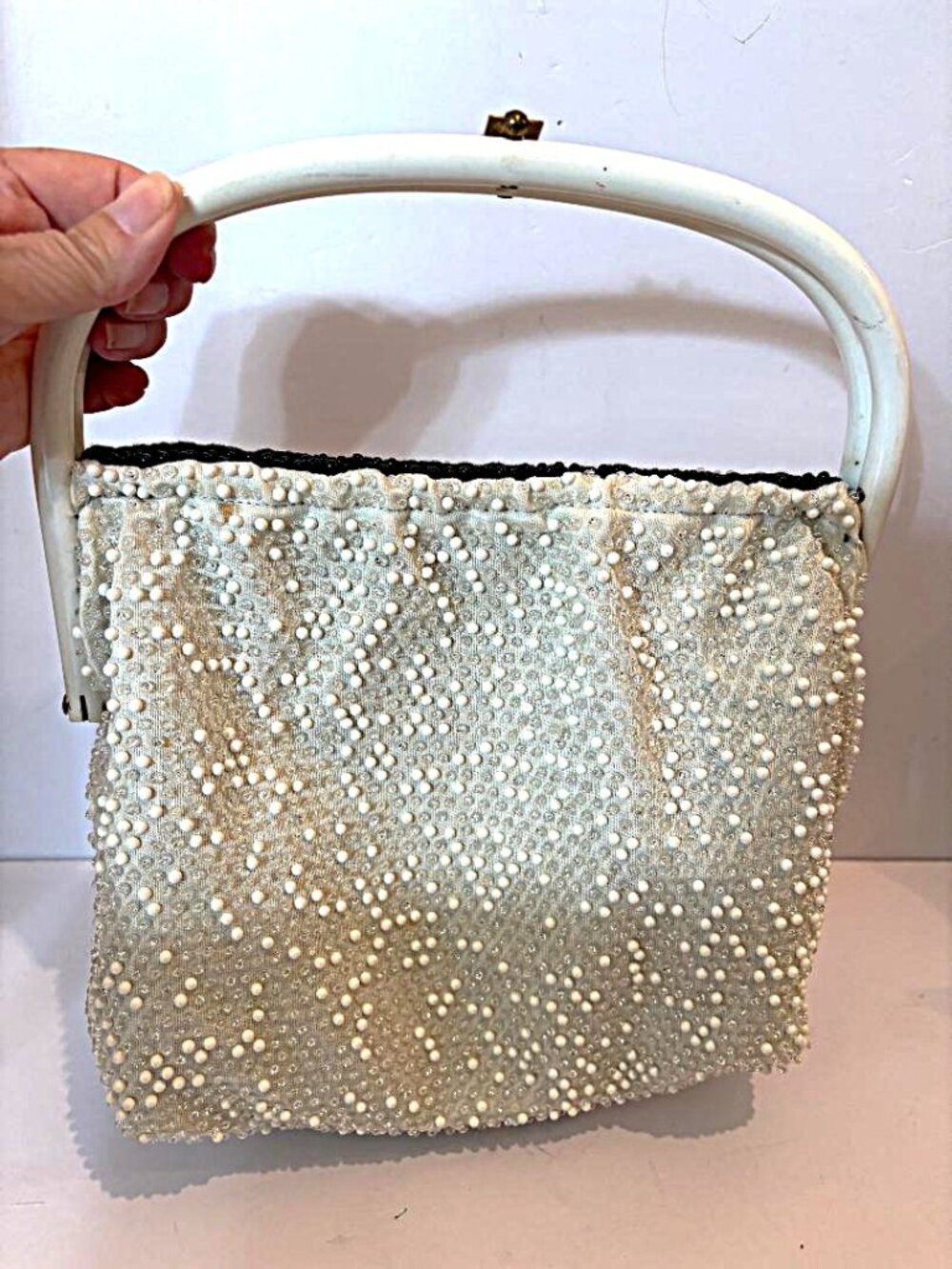 Vintage 1950s Lumered Reversible Black/White "Flip Turnabout" Corde-Bead Handbag